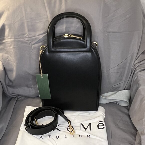 Unique Arch Satchel Crossbody, Black, Vegan Leather, Alkeme Atelier, "Earth" NWT - Picture 5 of 14